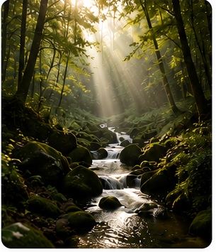 Sunlit forest stream